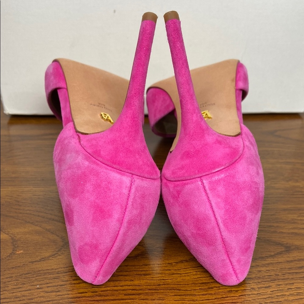 Veronica Beard Gadot Fuschia Suede‎ Leather Peep-Toe Heels Size 6M Barbie Pink - Picture 10 of 12